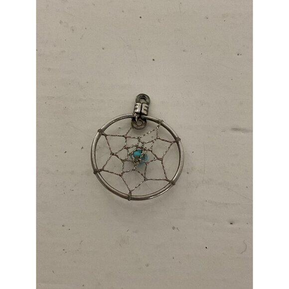 Dreamcatcher Pendant With Turquoise Stone & Silver Tone Finish - Picture 2 of 3